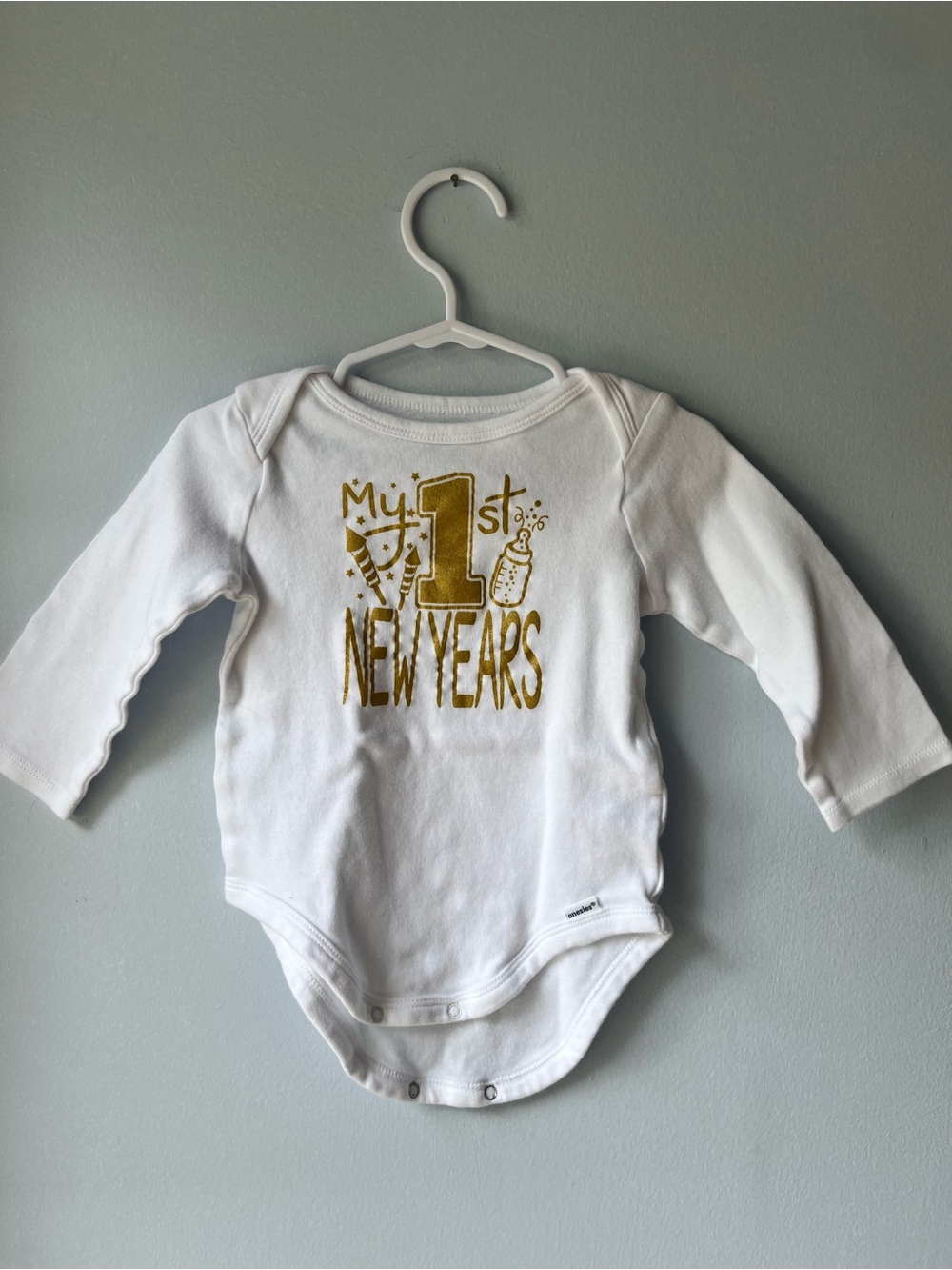 Baby Long-Sleeve One-Piece 'My 1st New Years' w/ Matching Bib- Size 12M